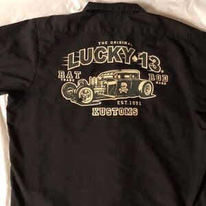 Vintage lucky 13 rat rods, black button down shirt, rockabilly punk